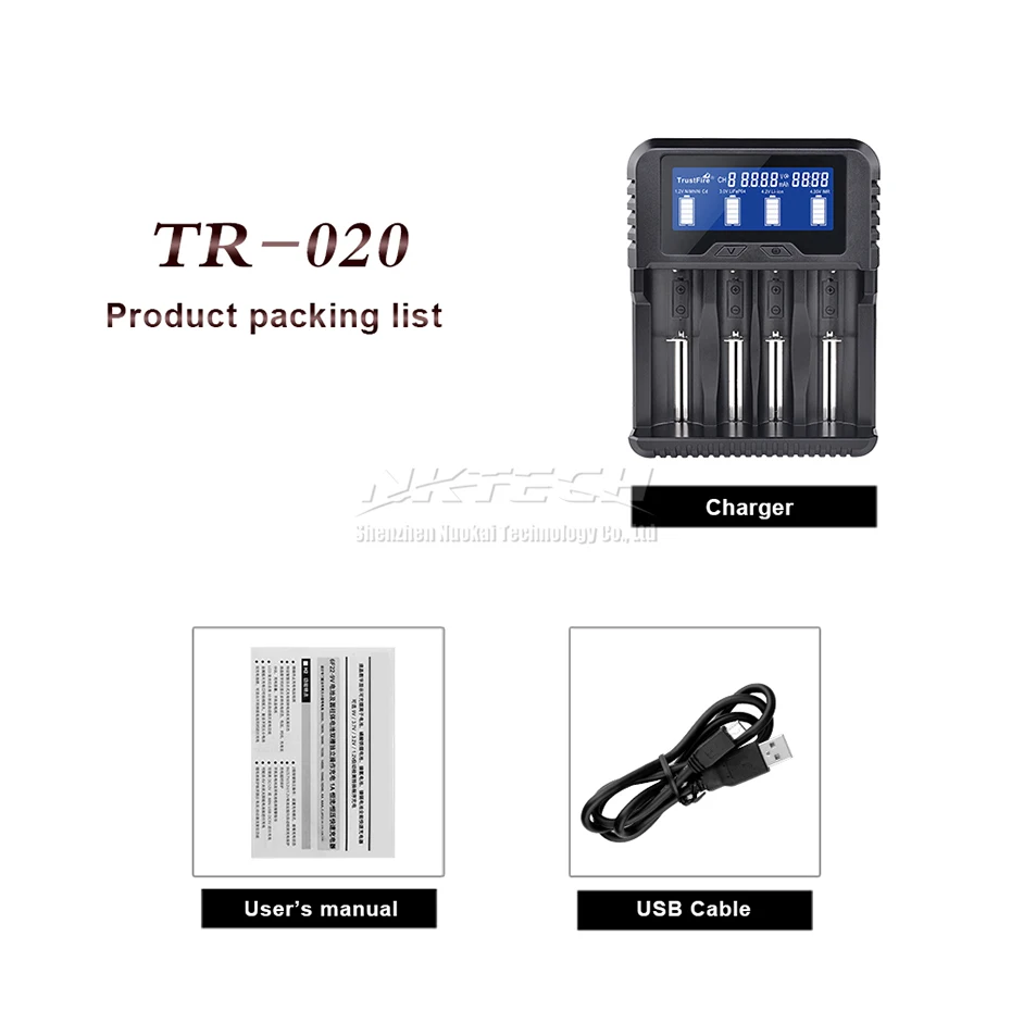 

TR-020 TrustFire Smart Fast Battery Charger Power Bank QC3.0 USB Display Charging Capacity/Volt/Temp 18650 26650 32650 14500 AAA