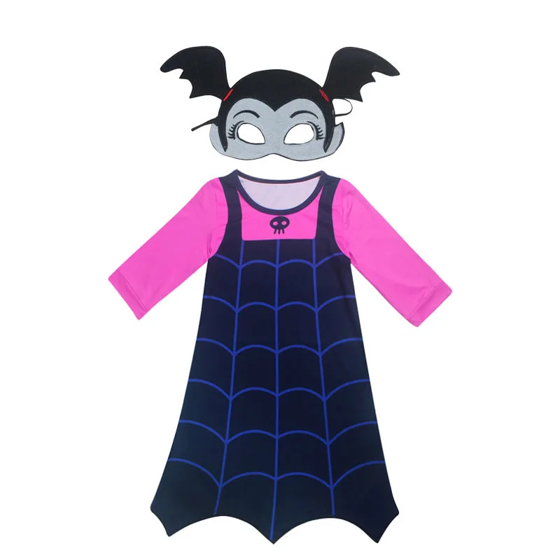 B Mask 2pcs Disfraz Vampirina/костюм для девочек, платье для Хэллоуина, Детская повязка на голову с маской, Эксклюзивное платье для детей, Elza vetement enfant fille, Маскировка - Цвет: B Mask 2pcs