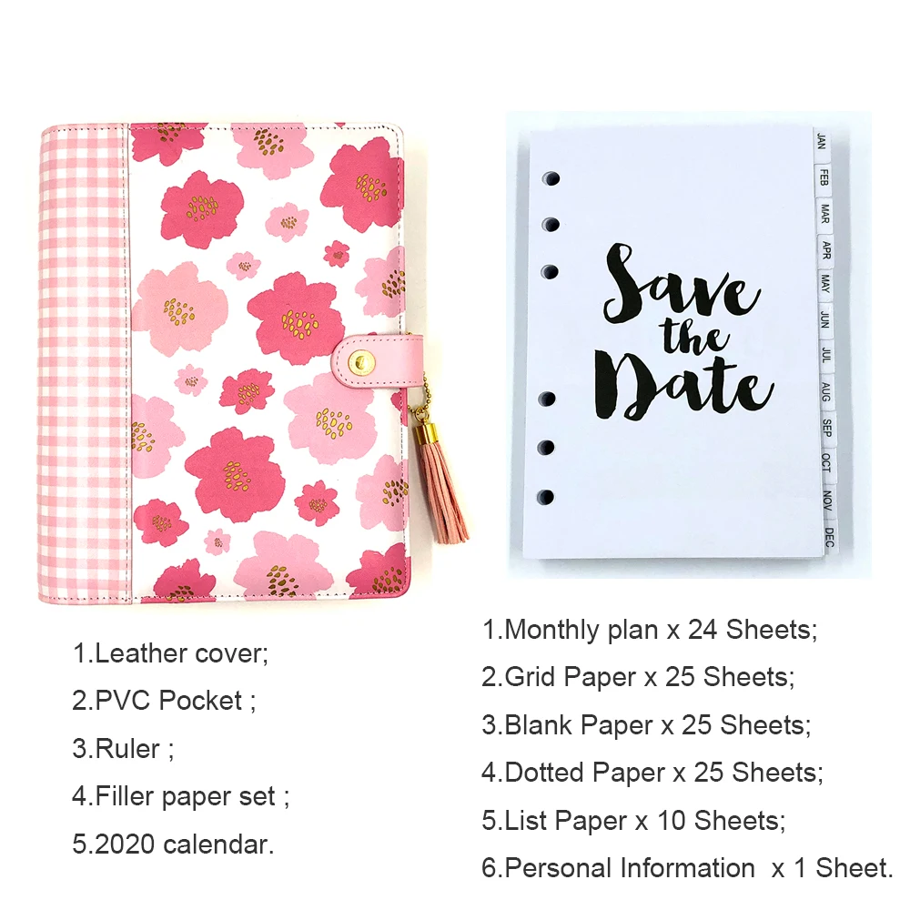 Flower basic set С кожаным переплетом, записные книжки и дневники A5A6, ежедневник, органайзер, ежемесячный недельный дневник, Подарочные канцелярские принадлежности - Цвет: Flower basic set