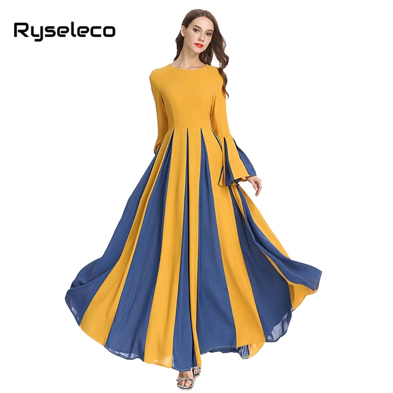 Женские Элегантные макси платья OL винтажные тонкие лоскутные плиссированные