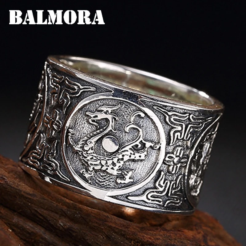 BALMORA, Настоящее серебро 999 пробы, винтажные кольца с изображением дракона Тигра для мужчин и женщин, крутые панк Модные ювелирные изделия, ширина см