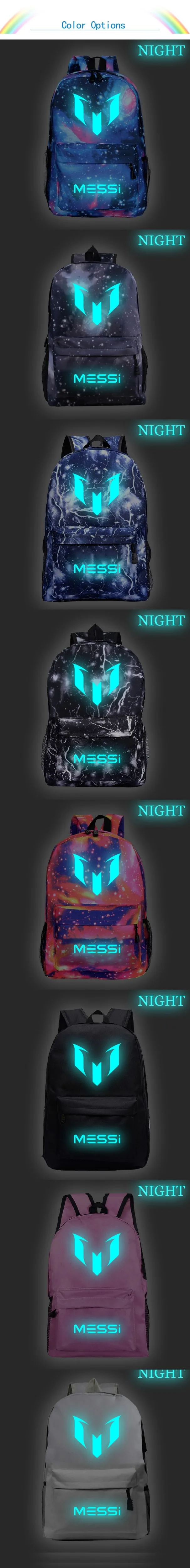 Luminous Galaxy FootBall Star Messi Boy School bag Women Bagpack Teenagers Schoolbags Men Children Student Backpacks