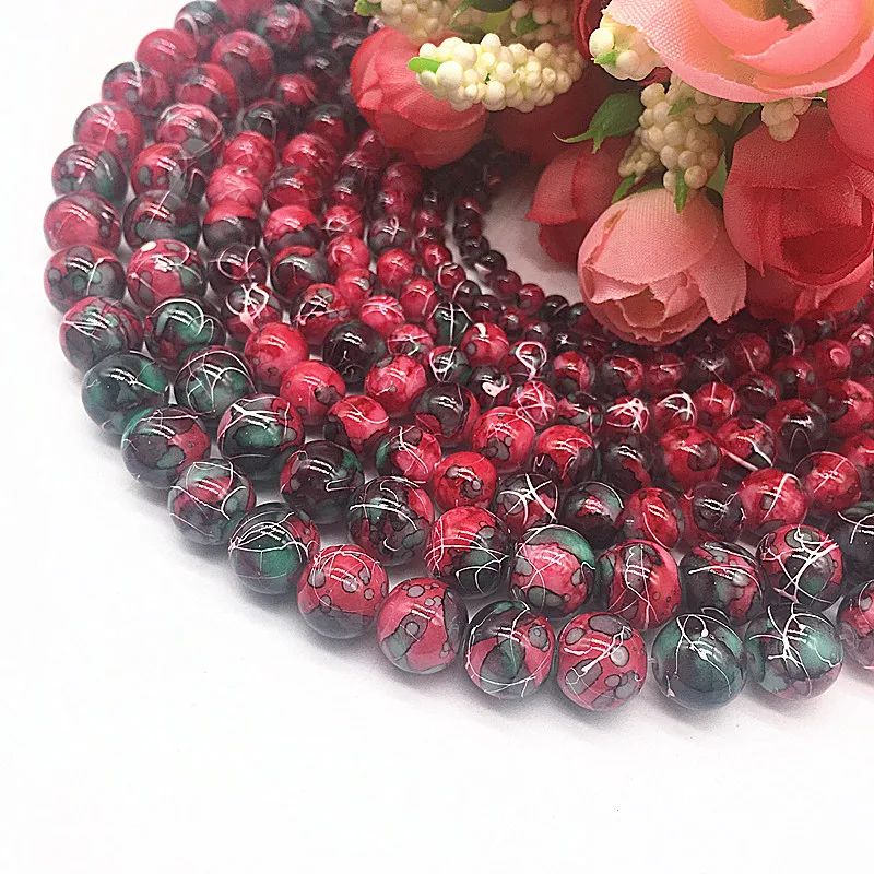 

Wholesale 4/6/8/10mm Pull White Silk Glass Beads Loose Spacer Beads Painted Charm For Jewellery Making DIY Bracelet&Necklace #16