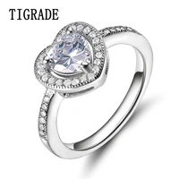 tigrade luxury heart cubic zirconia rings women big stone eternity wedding band lady 925 sterling silver female promise ring