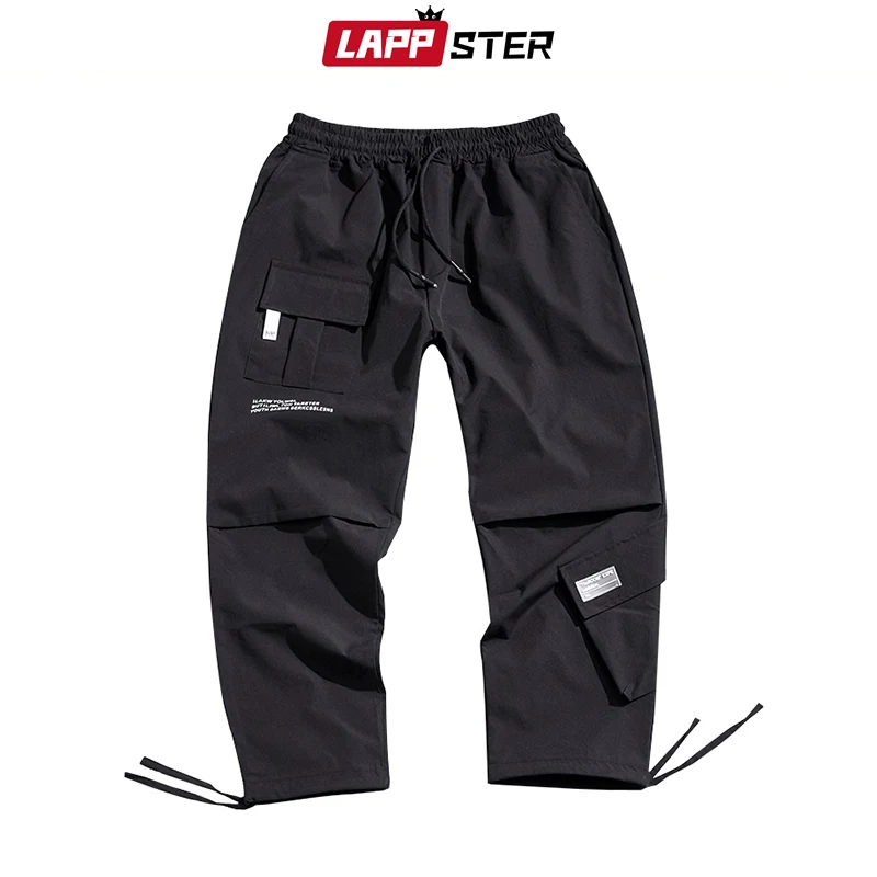 LAPPSTER Men Streetwear Carog Pants Summer Joggers Pants Men Black Hip Hop Harem Pants Korean Style Trousers Polyester
