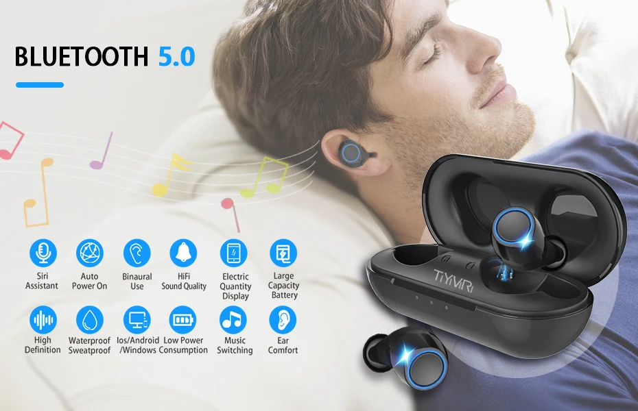 Беспроводные наушники Bluetooth 5,0, наушники, стерео наушники, водонепроницаемые, свободные руки, с зарядной коробкой, с микрофоном, вкладыши для смартфона
