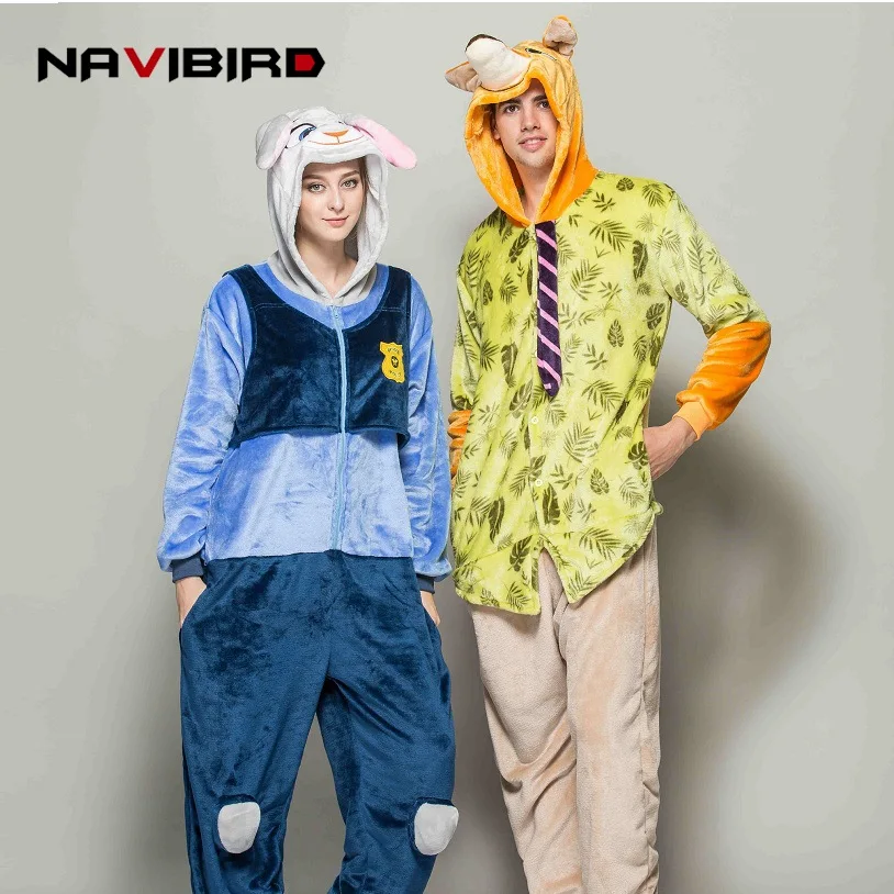 Животных мультфильм длинный рукав толстовка пижамы для пара унисекс лиса кролик