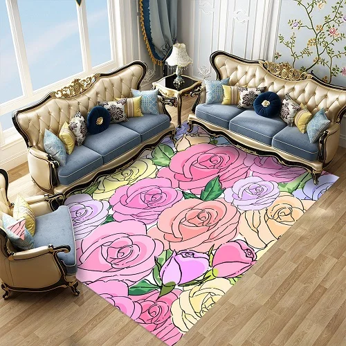 Floor Mats-Color Пурпурная роза печатается анти-скольжения коврики мульти Размеры Кухня ковры коврик на открытом воздухе Спальня гостиной ковер домашний декор - Цвет: Floor Mats-Color