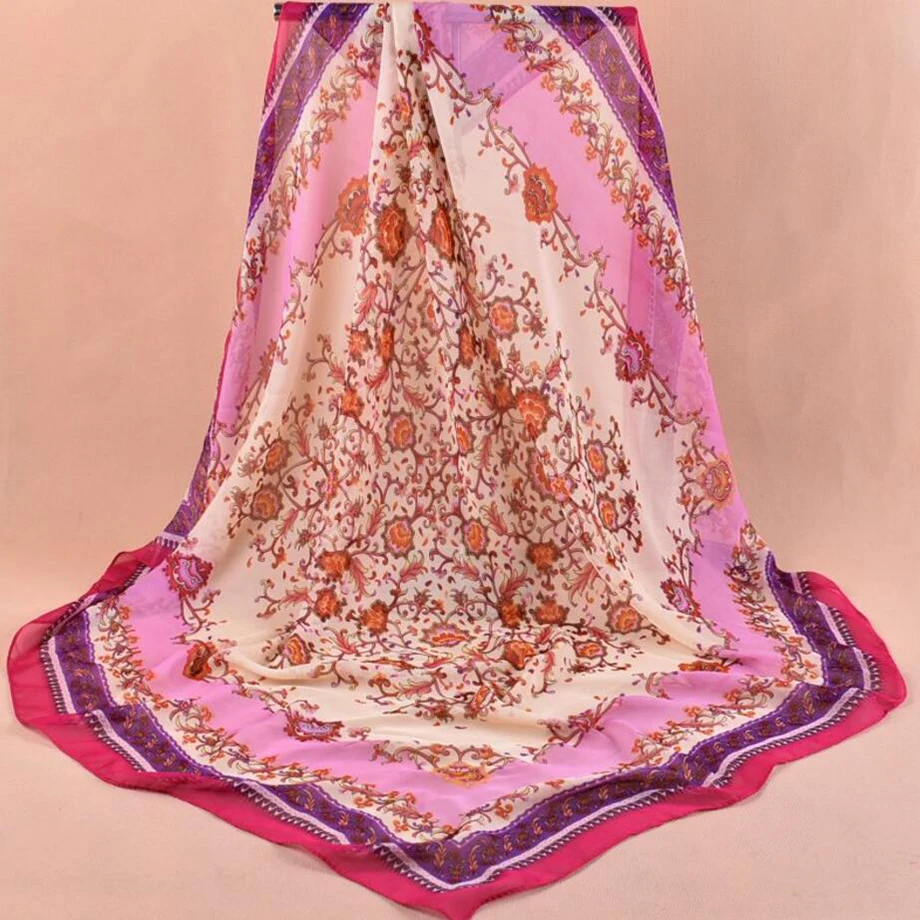 

Fashion silk chiffon floral print square scarf shawls hajibs thin see through material scarves neck shawls 10pcs/lot 95*95cm