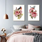 Плакат и печатные картины с изображением цветочных птиц, пионов в скандинавском стиле для гостиной, домашнего декора, картины на холсте с цветами