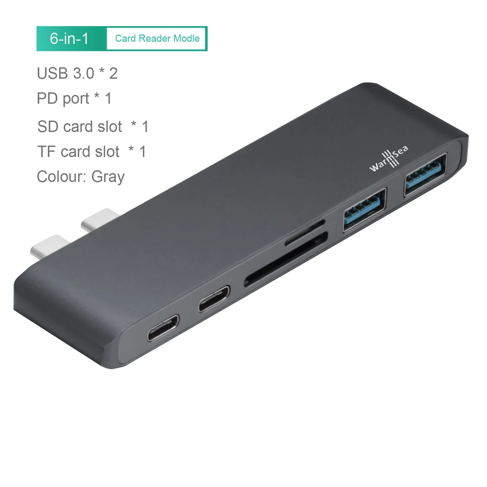 USB C концентратор TYPE C Thunderbolt 3 адаптер USB-C док-станция с HDMI 4k PD USB 3,0 SD TF кард-ридер для MacBook Pro Air 13 15 - Цвет: Синий