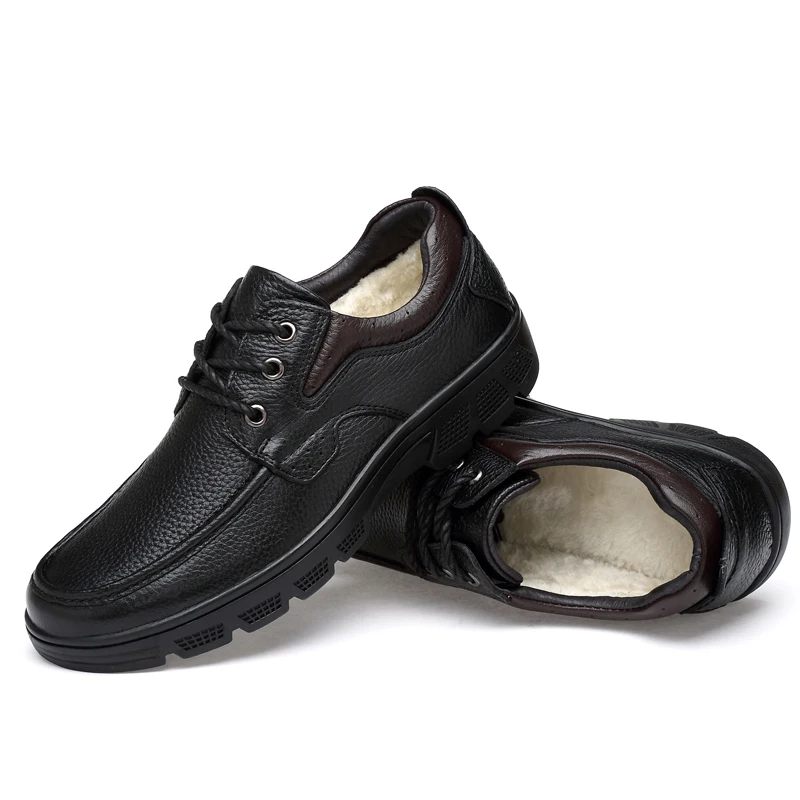 Мужские повседневные туфли из натуральной кожи на плоской подошве теплые