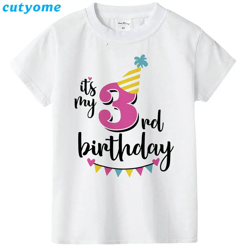 3 Футболка с короткими рукавами и надписью «Happy Birthday» для мальчиков, одежда для дня рождения для мальчиков 1, 2, 3, 4, 5, 6, 7, 8, 9 лет, топы для маленьких девочек, рубашки - Цвет: 3