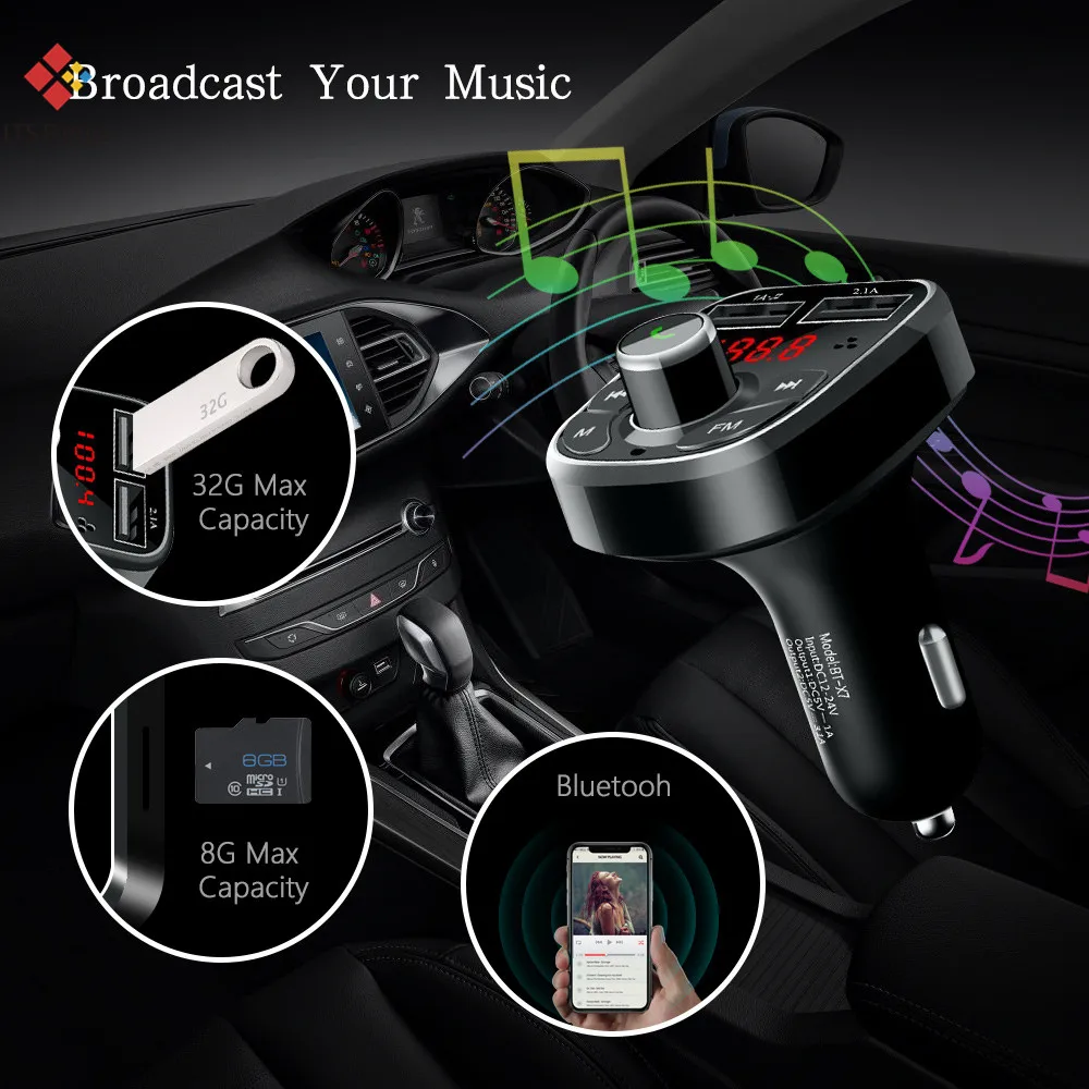 Multi Функция громкой связи Bluetooth Car Kit MP3 fm передатчик аудио плеер 2 Dual USB Порты и