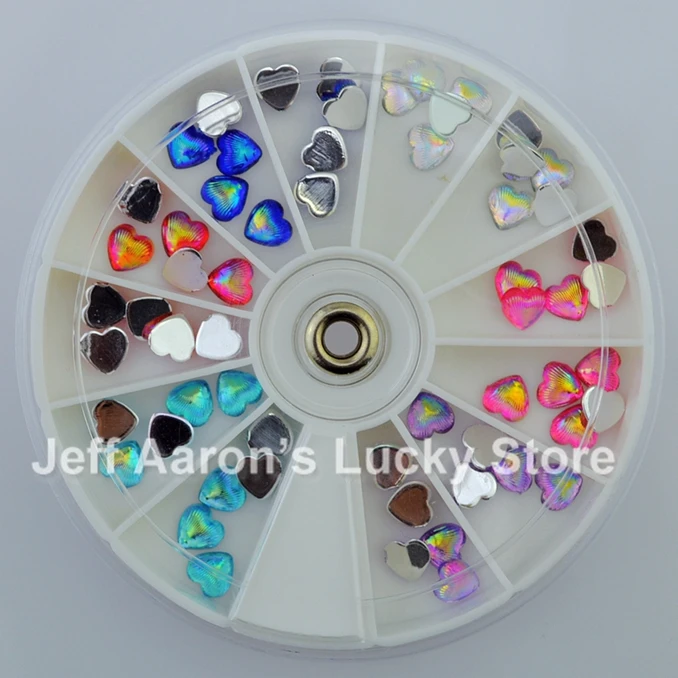 60 шт сердце Блестящие Стразы для ногтей колеса акриловые 3d дизайн украшения