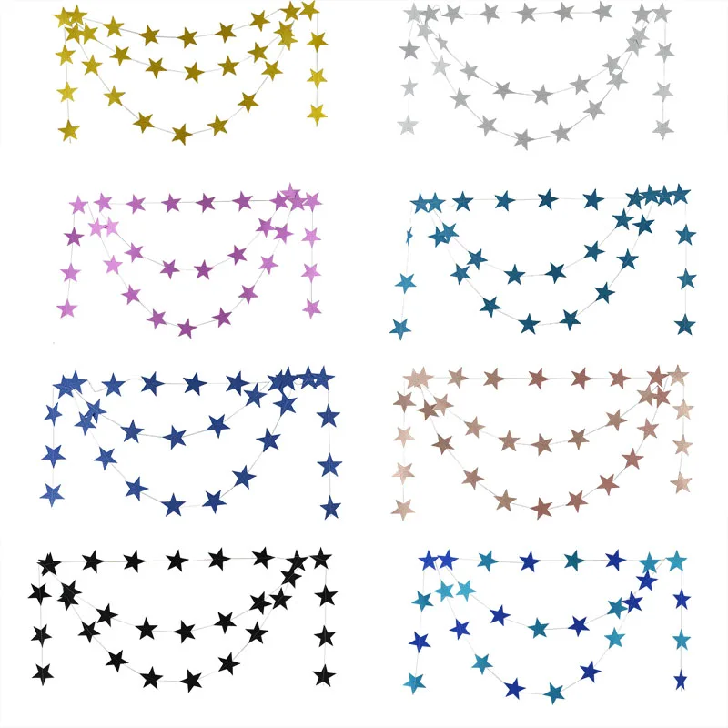 Яркая Золотая/серебряная блестящая бумажная цепочка со звездами 4 м