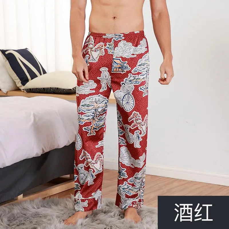 C1 Long pants Стиль мужские длинные мотобрюки сезон: весна-лето повседневное шелковистая Домашняя одежда мужской Пижама для ванной брюки Д - Цвет: C1 Long pants