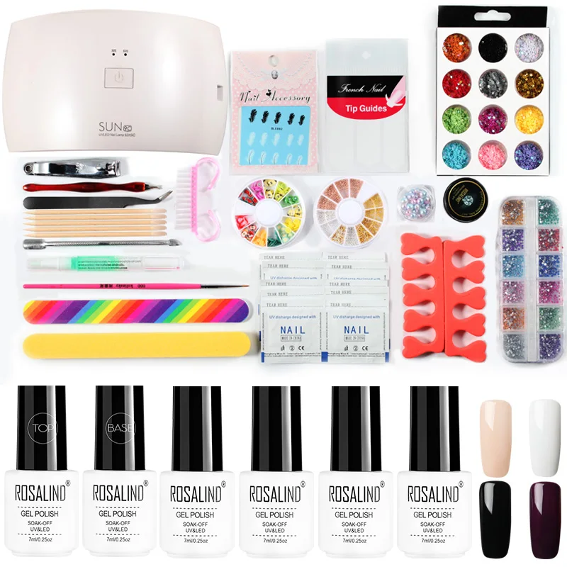 RC00-4GELS21TOOLS-05 ROSALIND наборы для гелевых ногтей с лампой Набор для маникюра полуперманентный праймер для дизайна ногтей верхнее Базовое покрытие гель лак Гибридный гвоздь инструменты - Цвет: RC00-4GELS21TOOLS-05