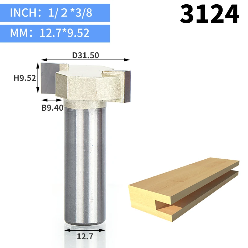 HUHAO 1pcs 1/2" Shank T type slotting cutter woodworking tool 2 Flute router bits for wood Rabbeting Bit endmill milling cutter - Длина режущей кромки: 3124