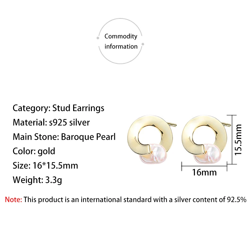 

S925 Pure Silver Baroque Abnormal Pearl Earrings Female Stud Earrings Popular Jewelry
