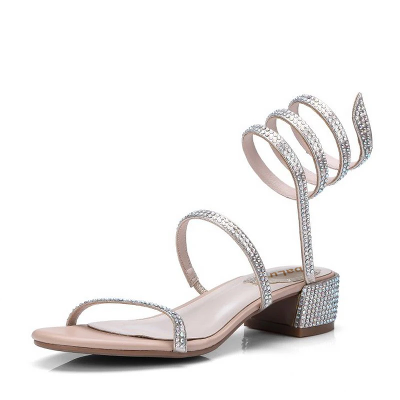 

Tuyoki Elegant Women Real Genuine Leather High Heel Sandals Women Beading Thick Heel Sandal Open Toe Summer Shoe Size 34-39