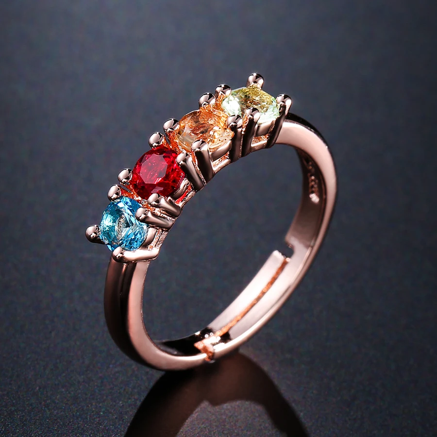 Kinel Luxury Wedding Engagement Rings For Women Colorful Pink Rose Gold Color 4 Round Cubic Zirconia Stones Fashion Jewelry | Украшения и