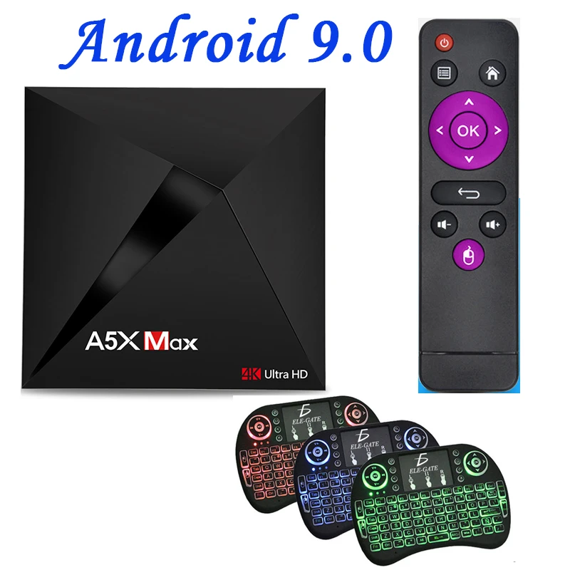 A5X MAX Android 9 0 Smart tv Box RK3318 Четырехъядерный 4G 32G 4K HD медиаплеер WiFi Bluetooth 4 телеприставка