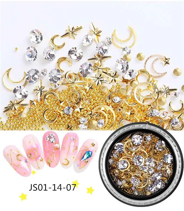 JS01-14-7 1 коробка, смешанные ювелирные изделия из сплава для ногтей, в форме конского глаза/капли воды/в форме сердца, ювелирное изделие из сплава для нейл-арта, икра, украшения для ногтей своими руками, стразы# J - Цвет: JS01-14-7