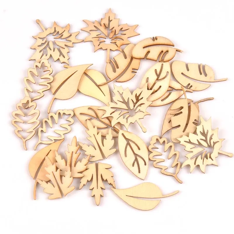 24 шт./лот натуральный Скрапбукинг с узором в виде листьев деревянный карфуз для