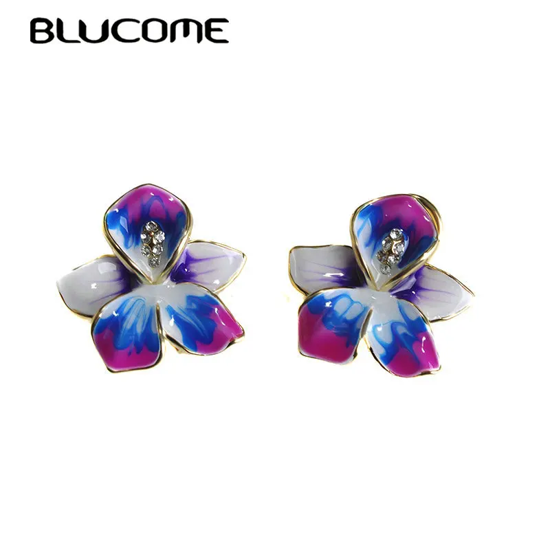 Женские маленькие серьги гвоздики Blucome фиолетовые эмалированные с французским