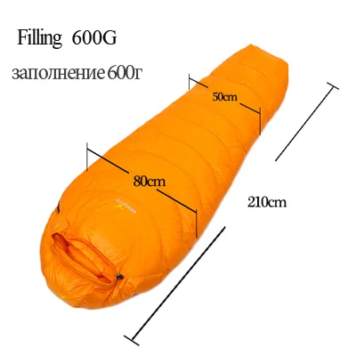 210cm Orange 600G 210/220 см наполнитель 600 г перо гусиный пух спальный мешок Мумия Сверхлегкий Поход uyku tulumu Отдых Туризм Кемпинг спальный мешок - Цвет: 210cm Orange 600G