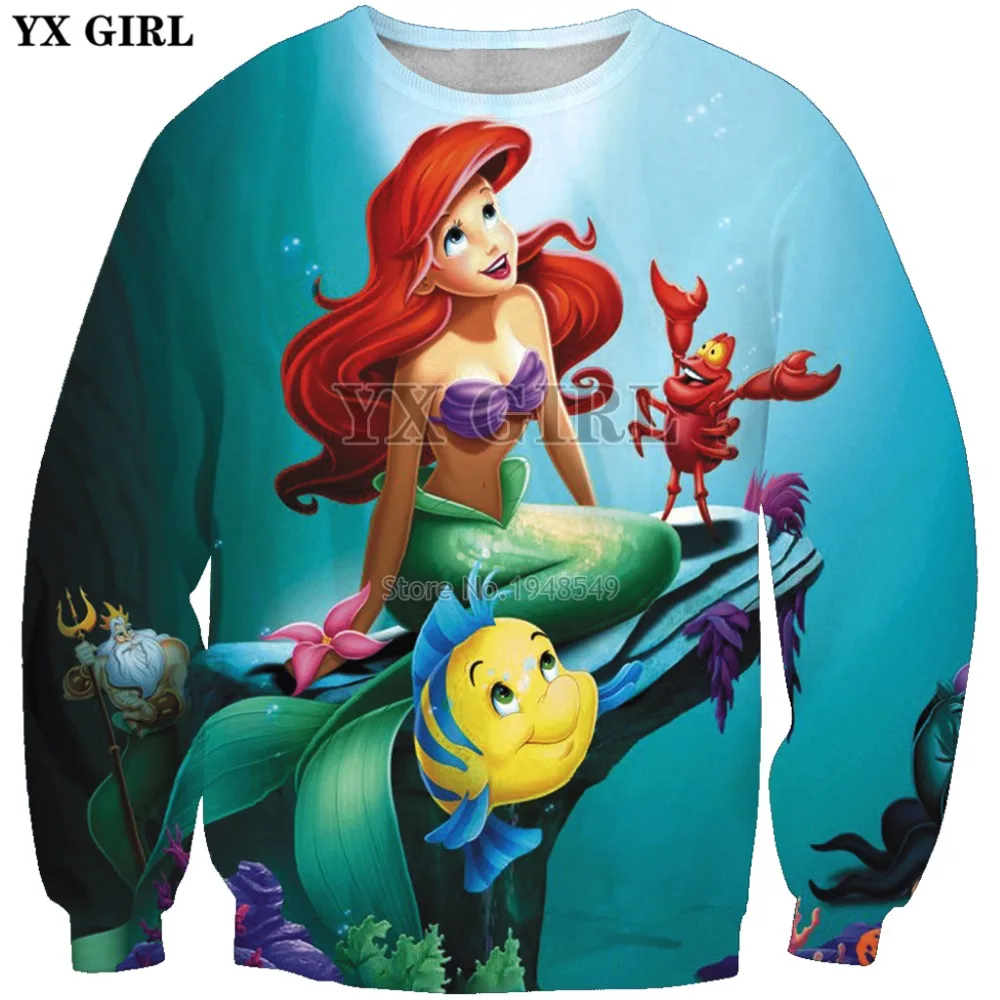 YX GIRL дропшиппинг 3d модный свитер классический мультяшный рисунок Русалка Принцесса Печатный Мужской Женский Повседневный пуловер