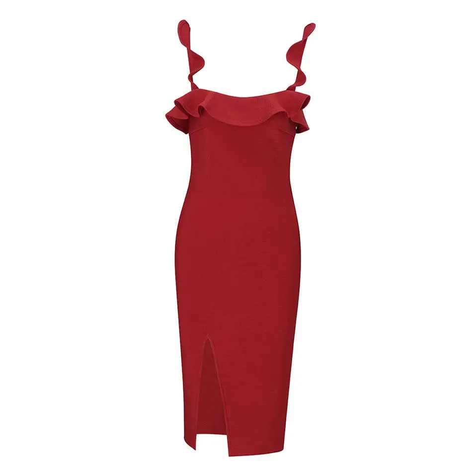Newest Summer Celebrity Evening Party Bodycon Bandage Dress Women Red Spaghetti Strap Sexy Split Nightclub Vestidos | Женская одежда