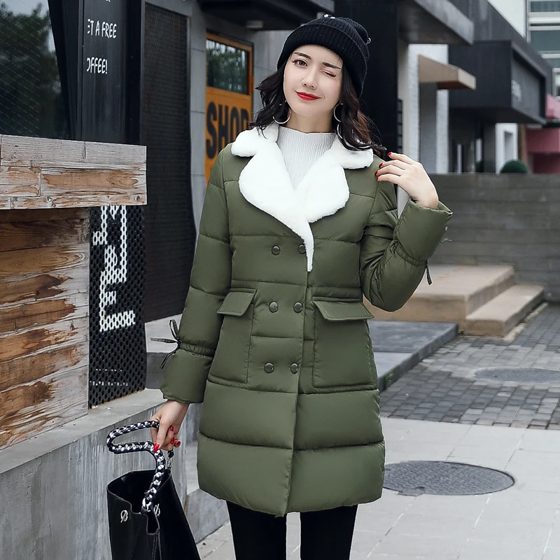 2017 fur turn down collar women winter coat female outerwear parka ladies thick warm long jacket slim jaqueta feminina | Женская одежда