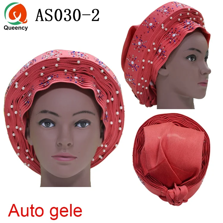 coral Queency африканские готовые дамы Aso oke материал авто-геле Headtie многоцветные доступны DHL AS030 - Цвет: coral