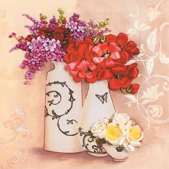 50x50cm 5D flowers Ribbon embroidery kit stain painting set handcraft DIY handmade needlework art home decor | Дом и сад
