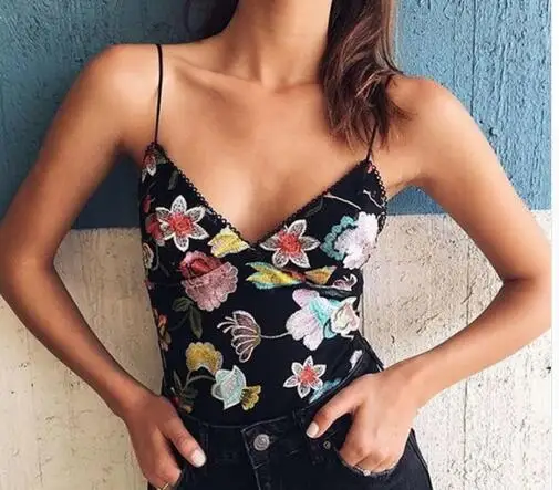 Moirlicer Sexy цветочный вышивка комбинезон ползунки Черный прозрачный сетка топы боди