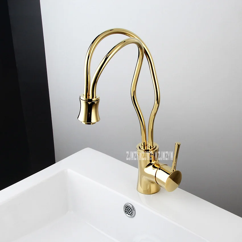 Z074 Art Creative Kitchen Sink Faucet Vegetable Washing Basin Golden Copper Cold And Hot Water Tap 360 Degree Rotating | Обустройство