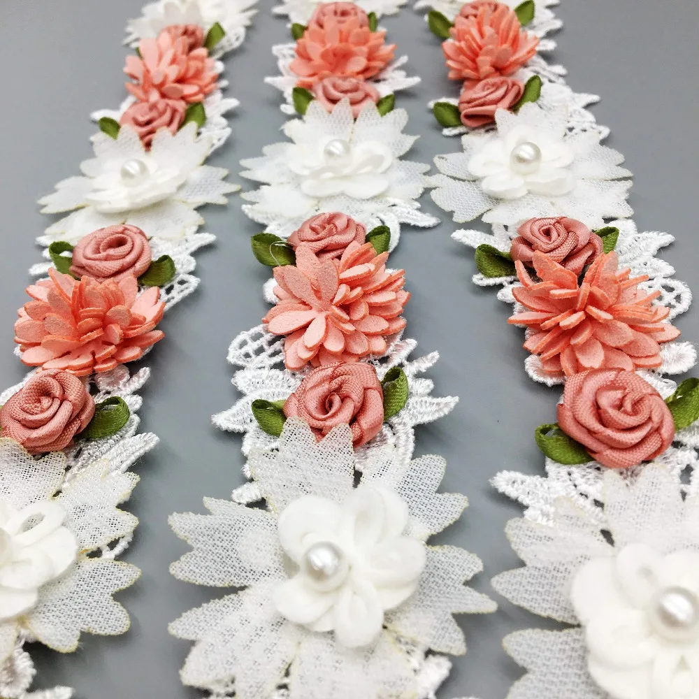 10X винтажные белые и розовые кожаные лепестки роза кружевная отделка тканевая
