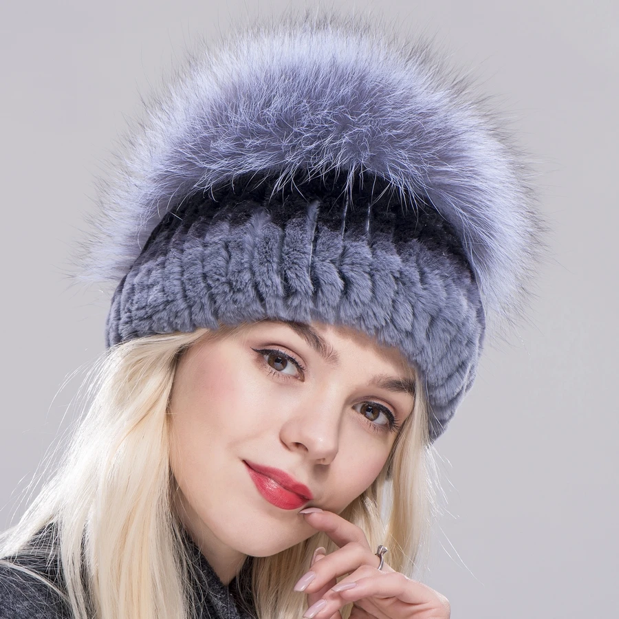 Fxfurs зимняя шапка для женщин кролика рекс мех животных кепки леди с натуральным