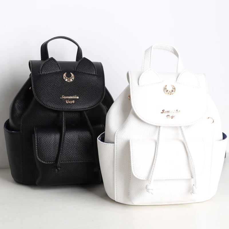 2019 Сейлор Мун женский рюкзак из искусственной кожи Рюкзак Универсальный Черный Белый Luna Cat для девочек