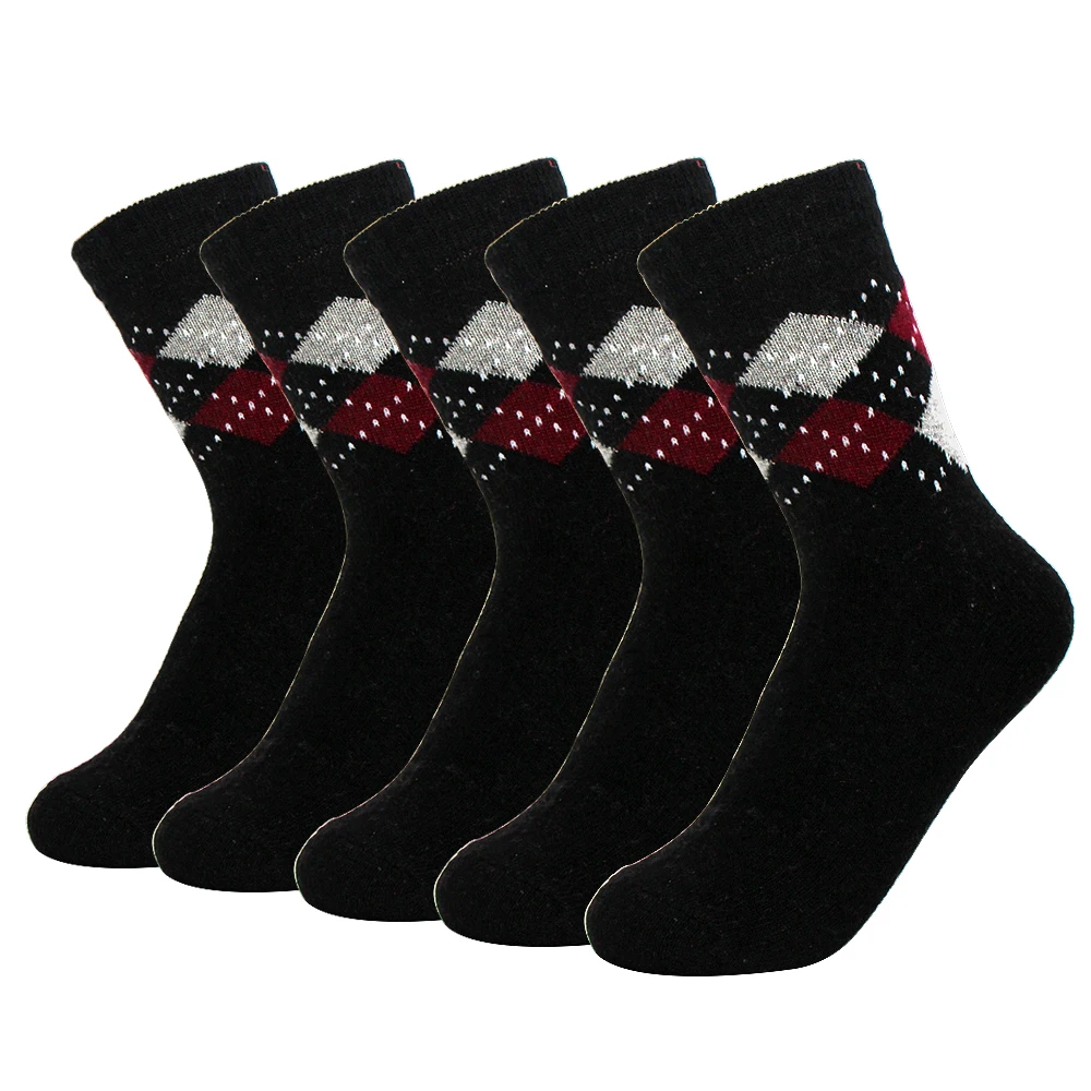 

5 Pair Rabbit Wool Thick Warm Women Socks Quality Spring Autumn Winter Sweet Color Dotted Line Rhombus Pattern Meia Foreign Sock