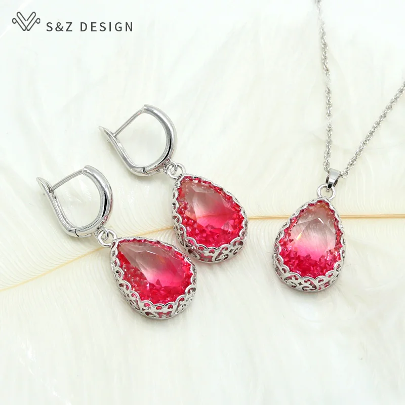 Набор ювелирных изделий S &amp Z из циркония и стекла Длинная водяная капля