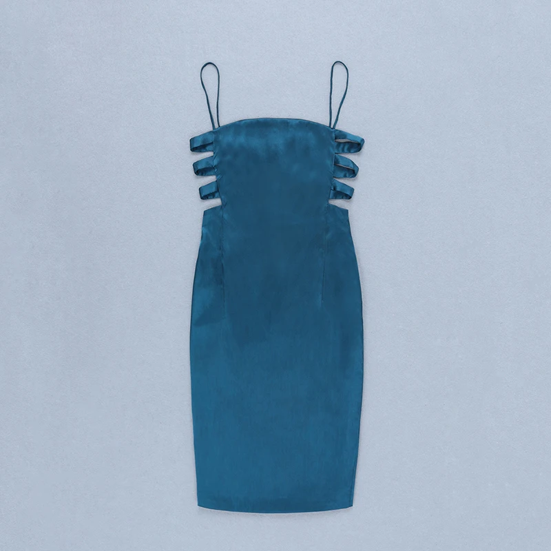 2019 новые модные синие женское платье Лето Спагетти ремень Bodycon Midi выдалбливают