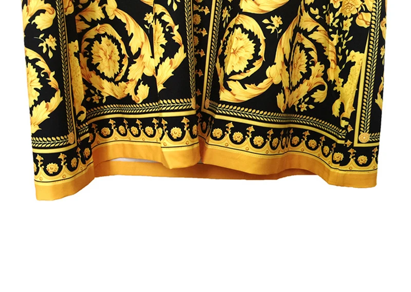 

High Quality 2018 Spring New Arrival V-Neck Full Sleeve Pattern Printed Sashes A-Line Elegant Ankle-Length Long Dress Women