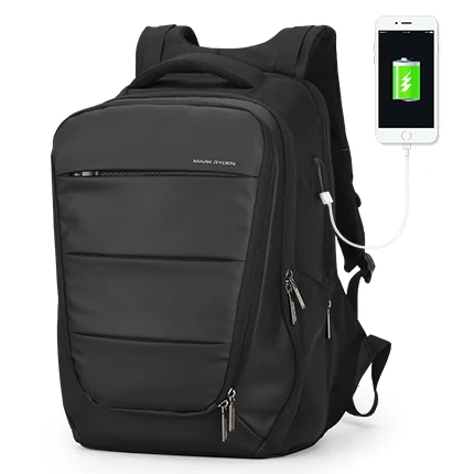 black Марка Райден мужские рюкзаки Mochila для ноутбука 15 дюймов мужские USB подзарядки водоотталкивающие деловые сумки - Цвет: black