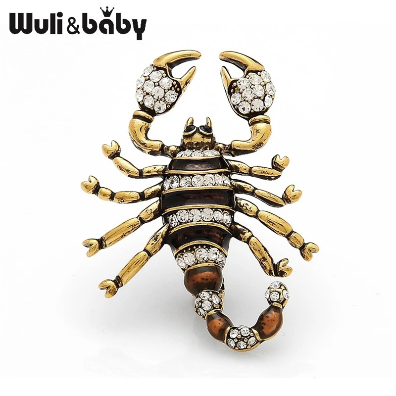 Винтажный красно коричневый скорпион Wuli&baby со стразами эмалевые броши для мужчин