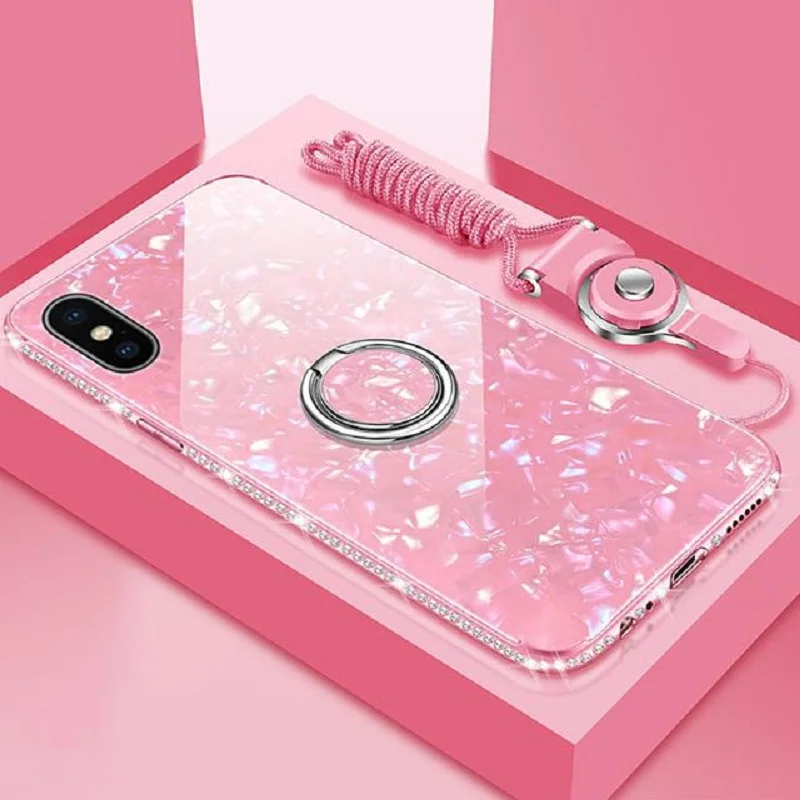 Чехол для iphone X XR XS 11 pro Max Finger Ring Kickstand чехол 8 7 6 6s Plus Bling Conch Shell закаленное покрытие