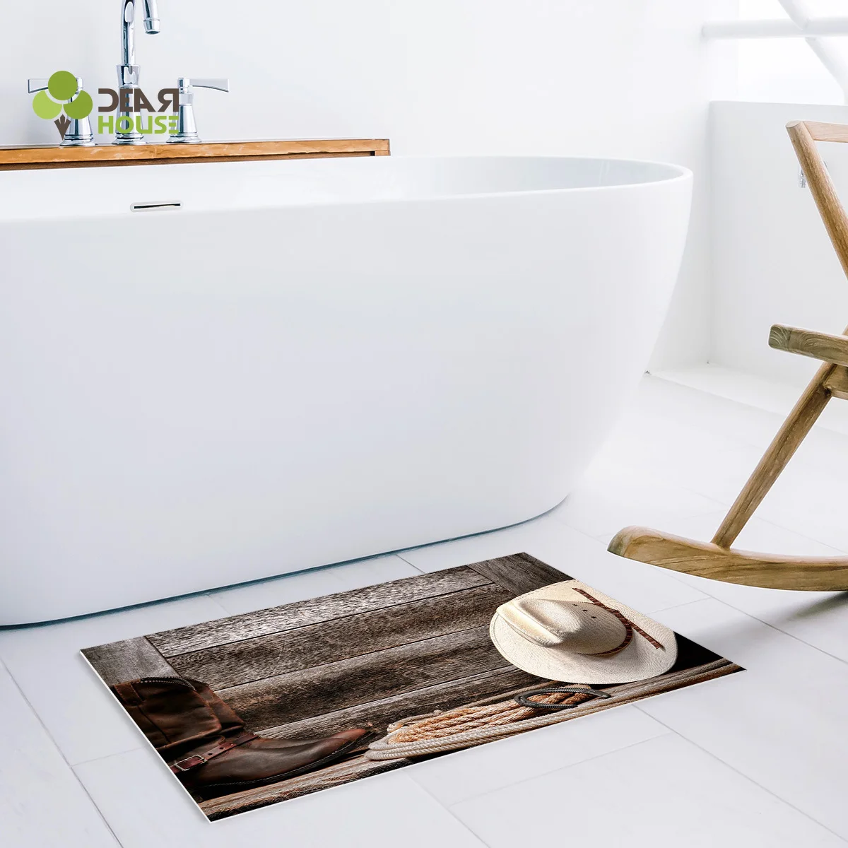 Dearhouse Western Cowboy Style Shower Curtain Bath Sets With Rugs Bathroom Mat Waterproof Outdoor Toilet | Дом и сад