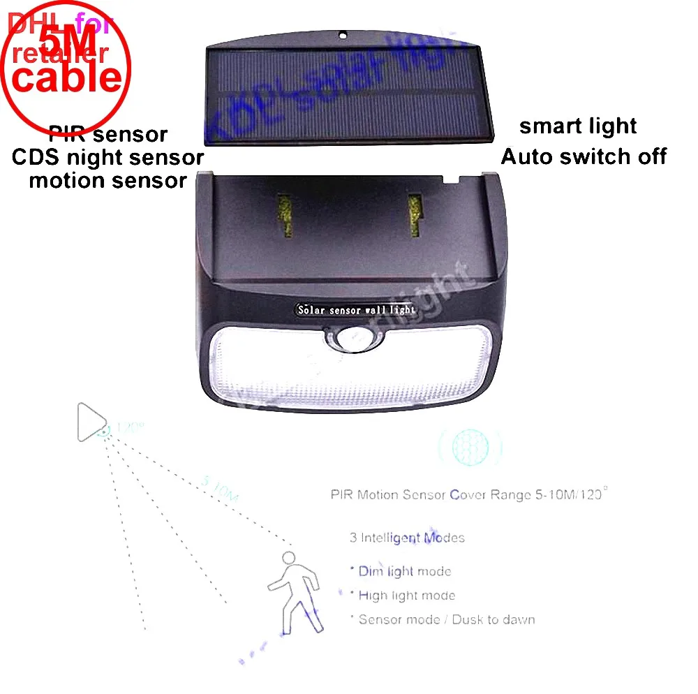 

48 LED 900lm Solar indoor Light PIR motion radar smart led 2018 New Lights Wat street ligh 5M cable wall outdoor l